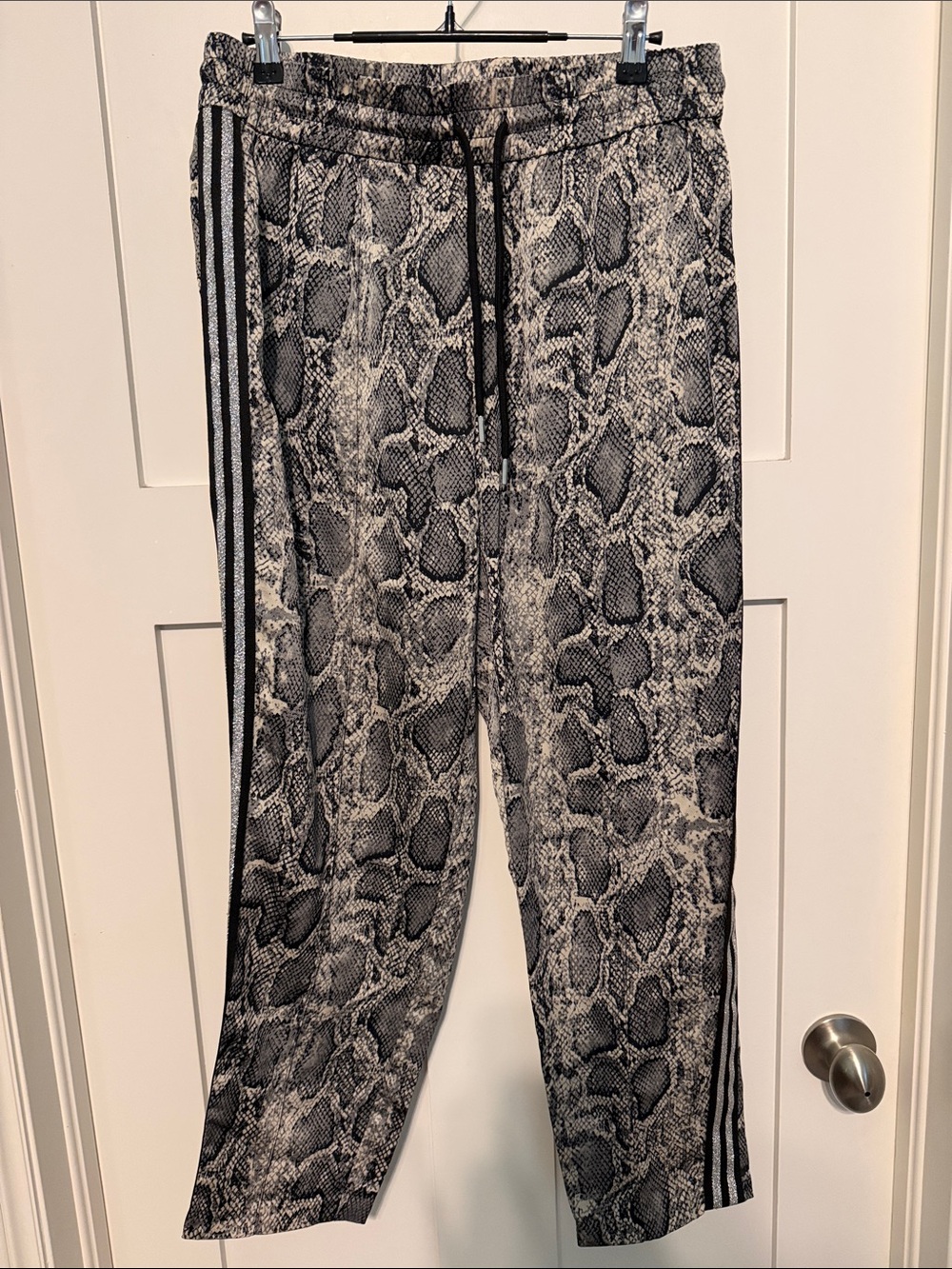 Black Orchid Tuxedo Racing Stripe Luxe Python Print Satin Drawstring Track Pants